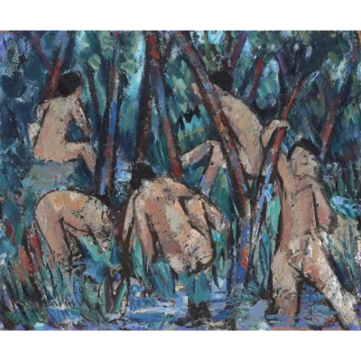 Hennie Niemann painting of nude figures in the forest