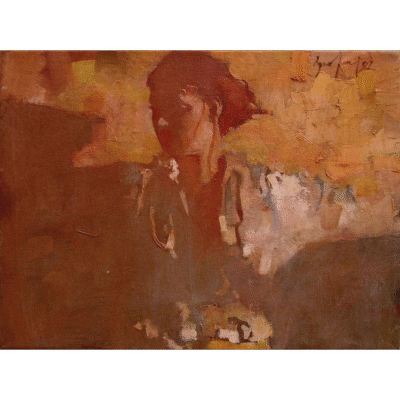 Ryno Swart painting of a woman sitting with her arms wide open, resting