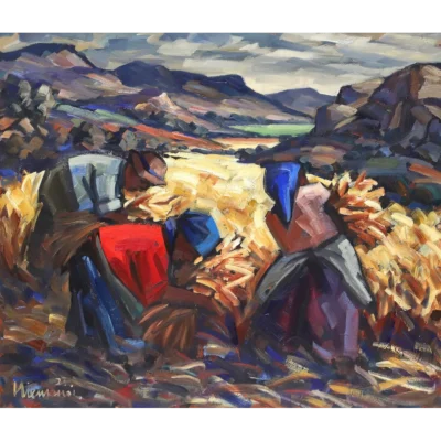 Hennie Niemann painting of harvesters