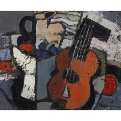 Hennie Niemann painting of a still life with a guitar | Hennie Niemann | Robertson Art Gallery