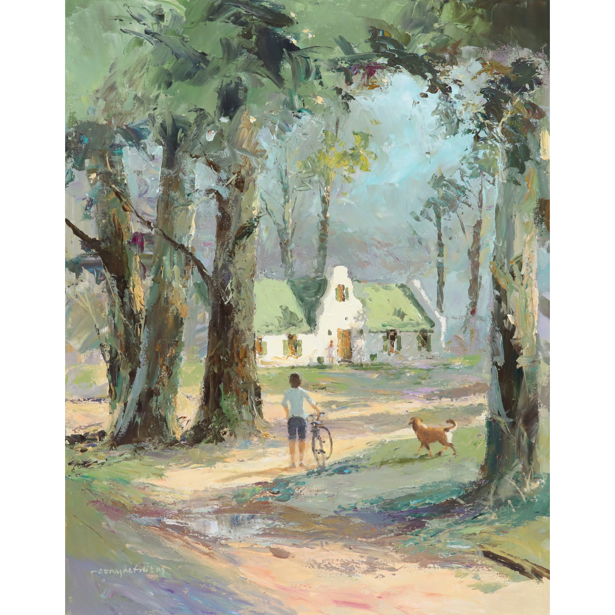 Tony de Freitas painting of a landscape with a homestead
