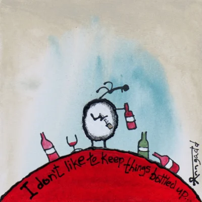 Ann Gadd painting, , sheep do not like to keep things bottled up