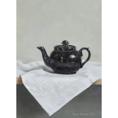 Diane Mclean painting of a teapot on a napkin