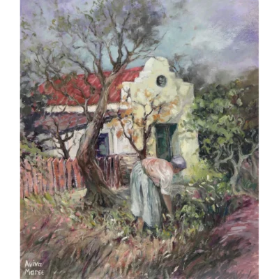 Aviva Maree painting of a woman standing in her garden