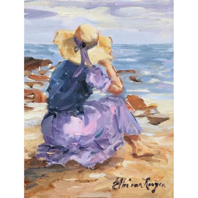 Elbe van Rooyen painting of a girl sitting at the seaside