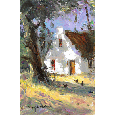 Tony de Freitas painting of a farm cottage
