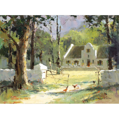 Tony de Freitas painting of people having tea on the terrace