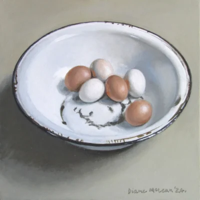 Diane McLean painting of a bowl with eggs