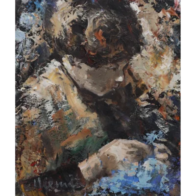 Hennie Niemann painting of a woman busy sewing