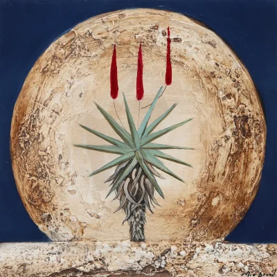 Mia Brand painting of a moonscape with an Aloe