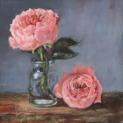 Willie Burger painting of pink roses