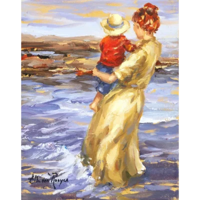Elbe van Rooyen painting of a mother and child at the sea