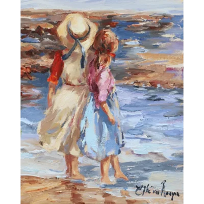 Elbe van Rooyen painting of two girls at the seaside