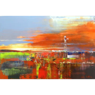 Derric van Rensburg painting of a farm in the Karoo