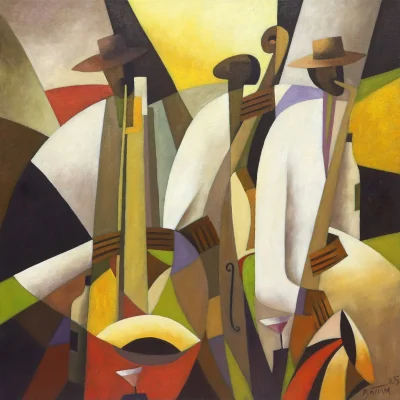 John Botham painting of a jazz trio