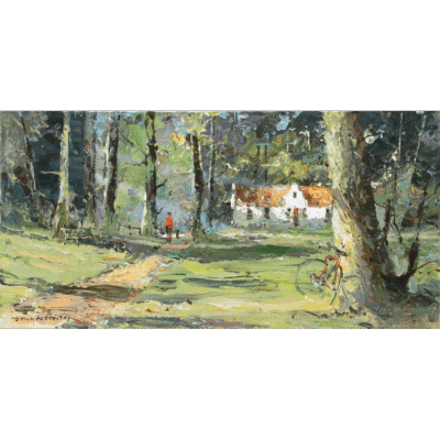 Tony de Freitas painting of a landscape with farmhouse