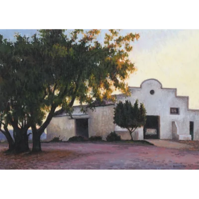 Arend Louw painting of a farm shed near De Doorns