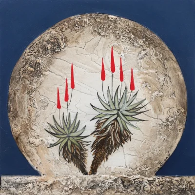 Mia Brand painting of a moonscape with Aloes