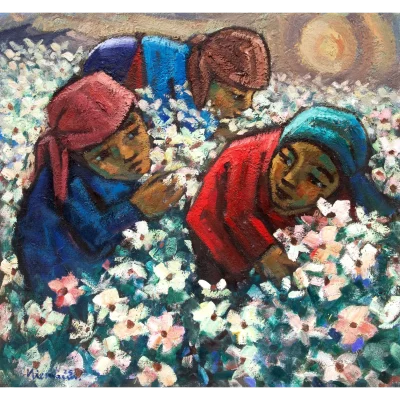 Hennie Niemann painting of flower pickers