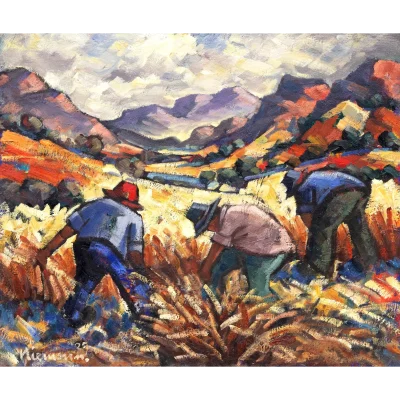 Hennie Niemann painting of harvesters