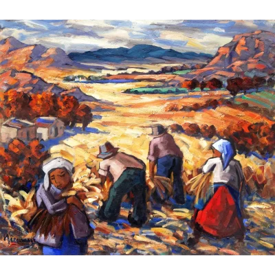 Hennie Niemann painting of harvesters