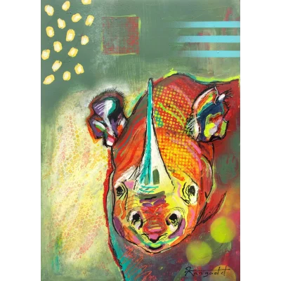 Ann Gadd painting of a black rhino