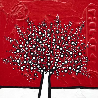 Richard Scott painting of a red tree