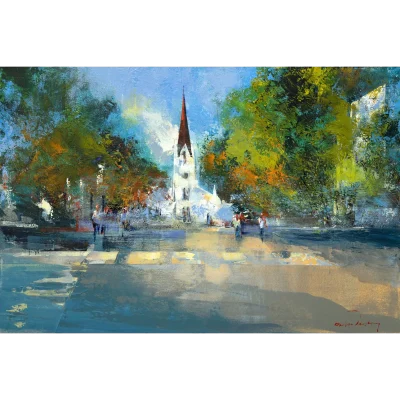 Derric van Rensburg painting of a church