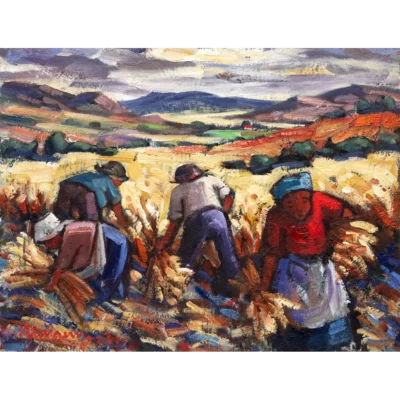 Hennie Niemann painting of harvesters