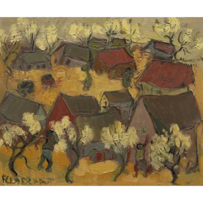 Frans Claerhout painting of houses and figures