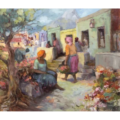 Aviva Maree painting of flower sellers