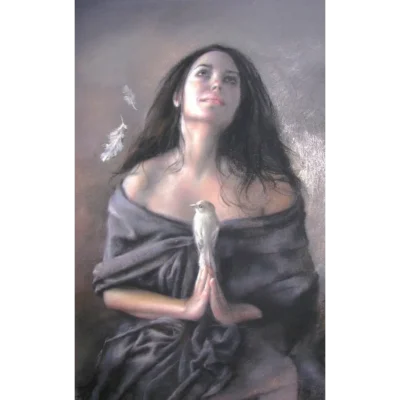 Anny Maddock painting of a woman with a bird