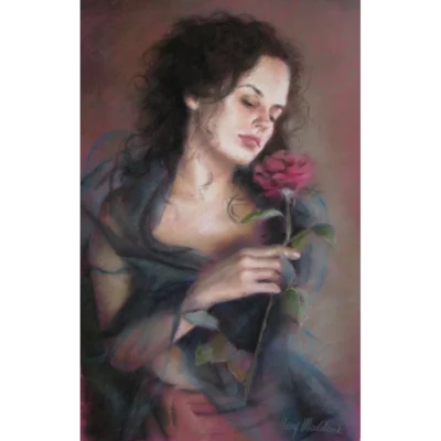 Anny Maddock painting of a woman holding a rose