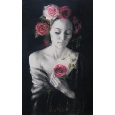 Anny Maddock painting of a woman holding a rose