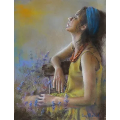 Anny Maddock painting of a woman with lavender